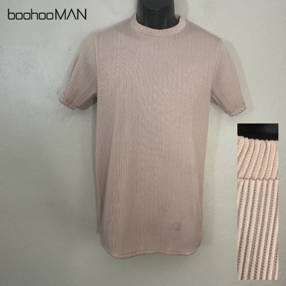 BoohooMAN Body Con Ribbed T Shirt XS Gently worn Stretch polyester 18" armpits - Picture 1 of 5